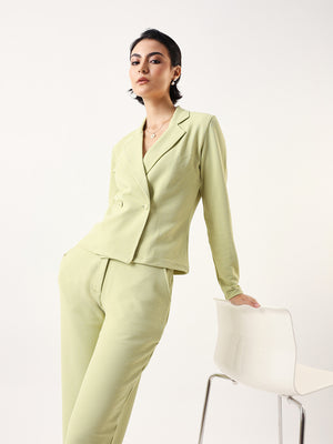 DL Woman Solid Blazer and Trousers Co-ords Set