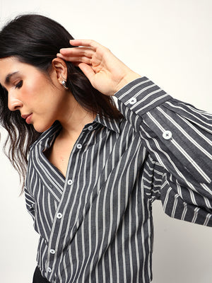 Striped Spread Collar Oversized Cotton Casual Shirt