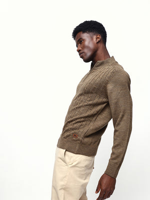 Men's Cable Knit Solid Mock Collar Pullover Sweater