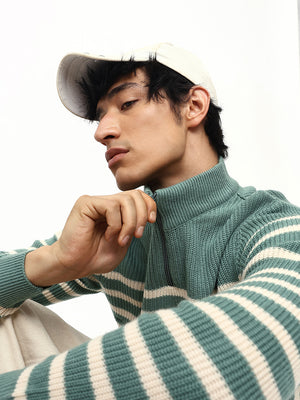 Men's Striped Mock Neck Sweater