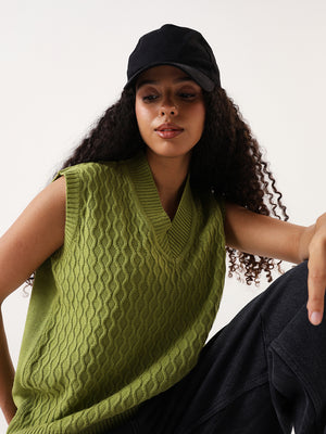 Women Solid Regular Regular Fit V-Neck Sleevless Sweater