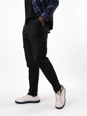 Men's Black Solid Slim Fit Cargo Trouser