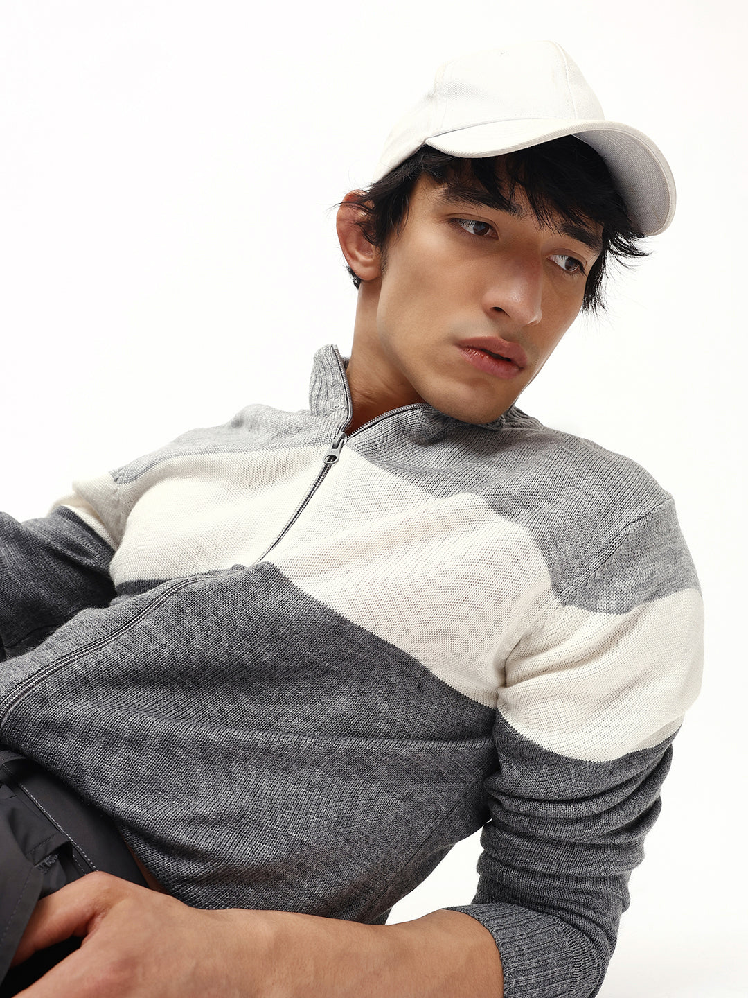 Men's Mock Regular Fit Solid Grey Full Sleeves Sweater