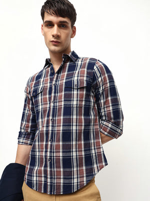 Men's Checks Spread Collar Casual Shirt