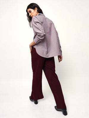 Striped Spread Collar Oversized Cotton Casual Shirt