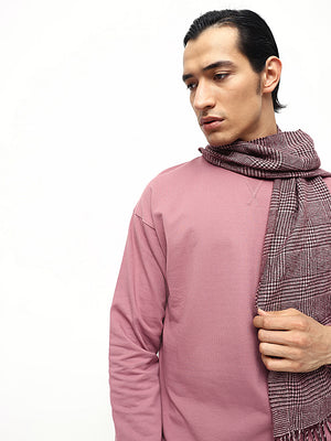 Men's Dusty Pink Solid Crew Neck Full Sleeves Sweatshirt