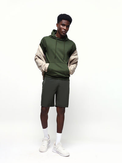 Men's Olive Solid Relaxed Fit Casual Shorts