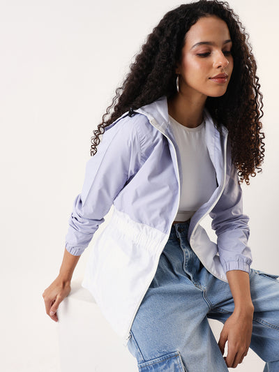 DL Woman Colourblocked Full Sleeves Hooded Casual Jacket