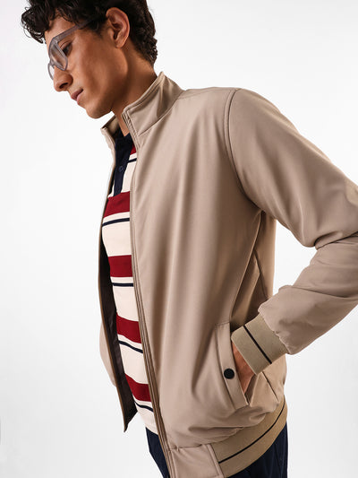 Men's Solid Mock Neck Full Sleeves Reversible Puffer Jacket