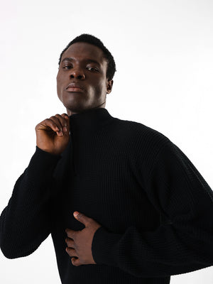 Men's Solid Regular Relaxed Fit High Neck Full Sleeves Sweater