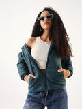 DL Woman Dark Green Hooded Full Sleeves Puffer Jacket