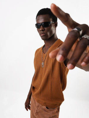 Men's Solid Regular Relaxed Fit V-Neck Sleevless Sweater