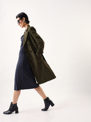 DL Woman Solid Full Sleeves Lapel Collar Trench Coat