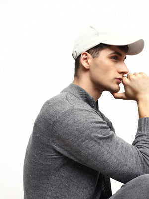 Men's Mock Regular Fit Solid Mid Grey Mel Sweater