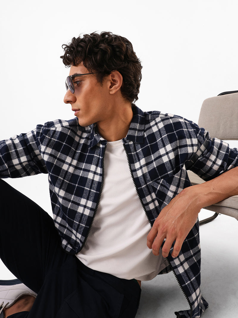Men's Flannel Checks Spread Collar Relaxed Fit Casual Shirt