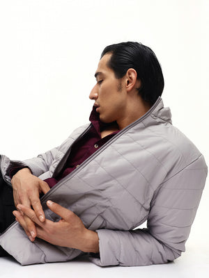 Mens Long-Sleeve Jacket - Lightweight Casual Winterwear  (Grey)