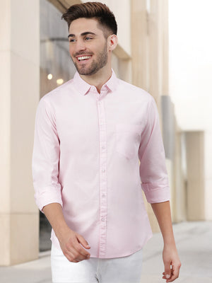 Men's Cotton Pink Solid Casual Shirt