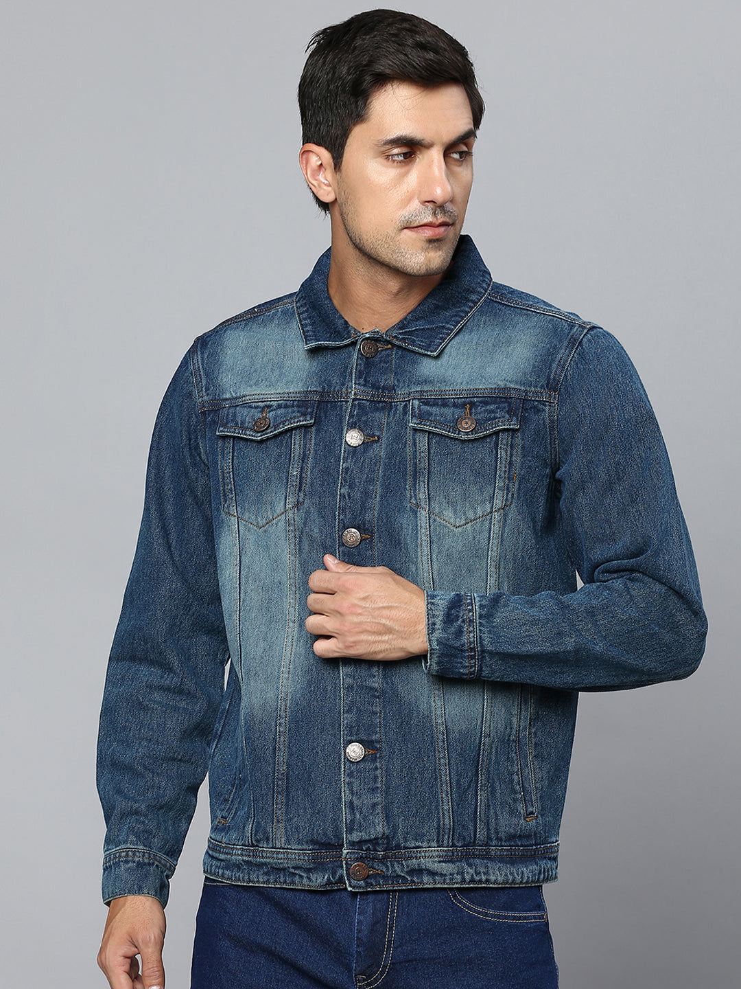 Men's Spread Collar Washed Solid Cotton Casual Denim Jacket - High Star x Dennis Lingo