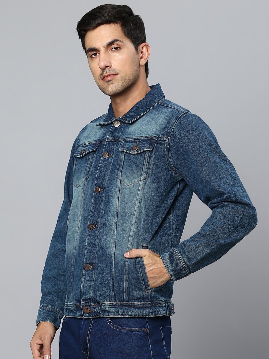 Men's Spread Collar Washed Solid Cotton Casual Denim Jacket - High Star x Dennis Lingo