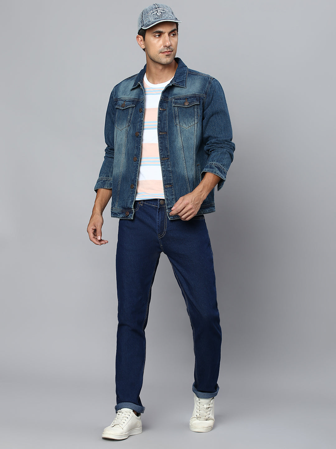 Men's Spread Collar Washed Solid Cotton Casual Denim Jacket - High Star x Dennis Lingo