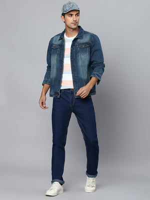 Men's Spread Collar Washed Solid Cotton Casual Denim Jacket - High Star x Dennis Lingo
