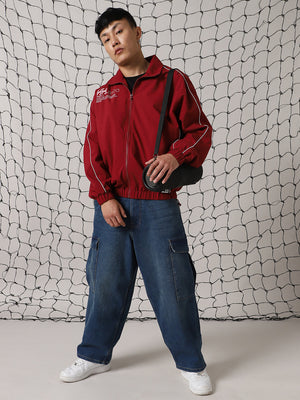 Men's Mock Collar Typography Printed Casual Bomber Jacket - Hubberholme x Dennis Lingo