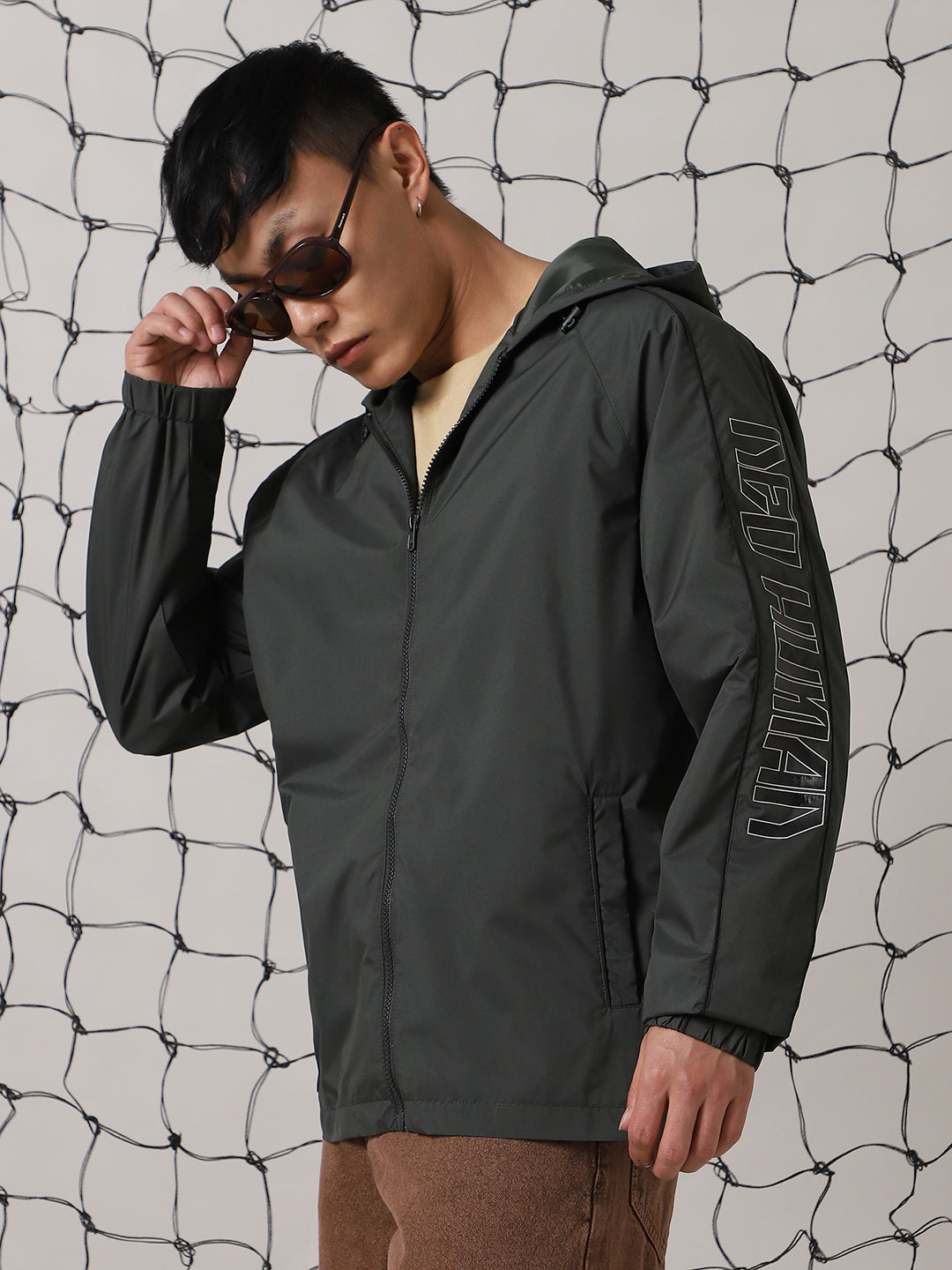 Men's Hooded Typography Printed Relaxed Fit Windcheater Jacket - Hubberholme x Dennis Lingo