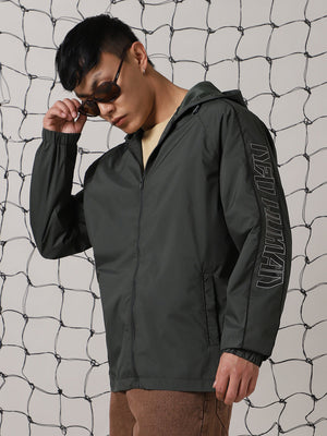 Men's Hooded Typography Printed Relaxed Fit Windcheater Jacket - Hubberholme x Dennis Lingo