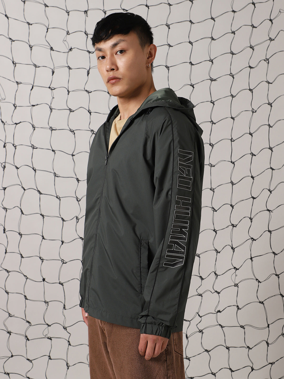 Men's Hooded Typography Printed Relaxed Fit Windcheater Jacket - Hubberholme x Dennis Lingo