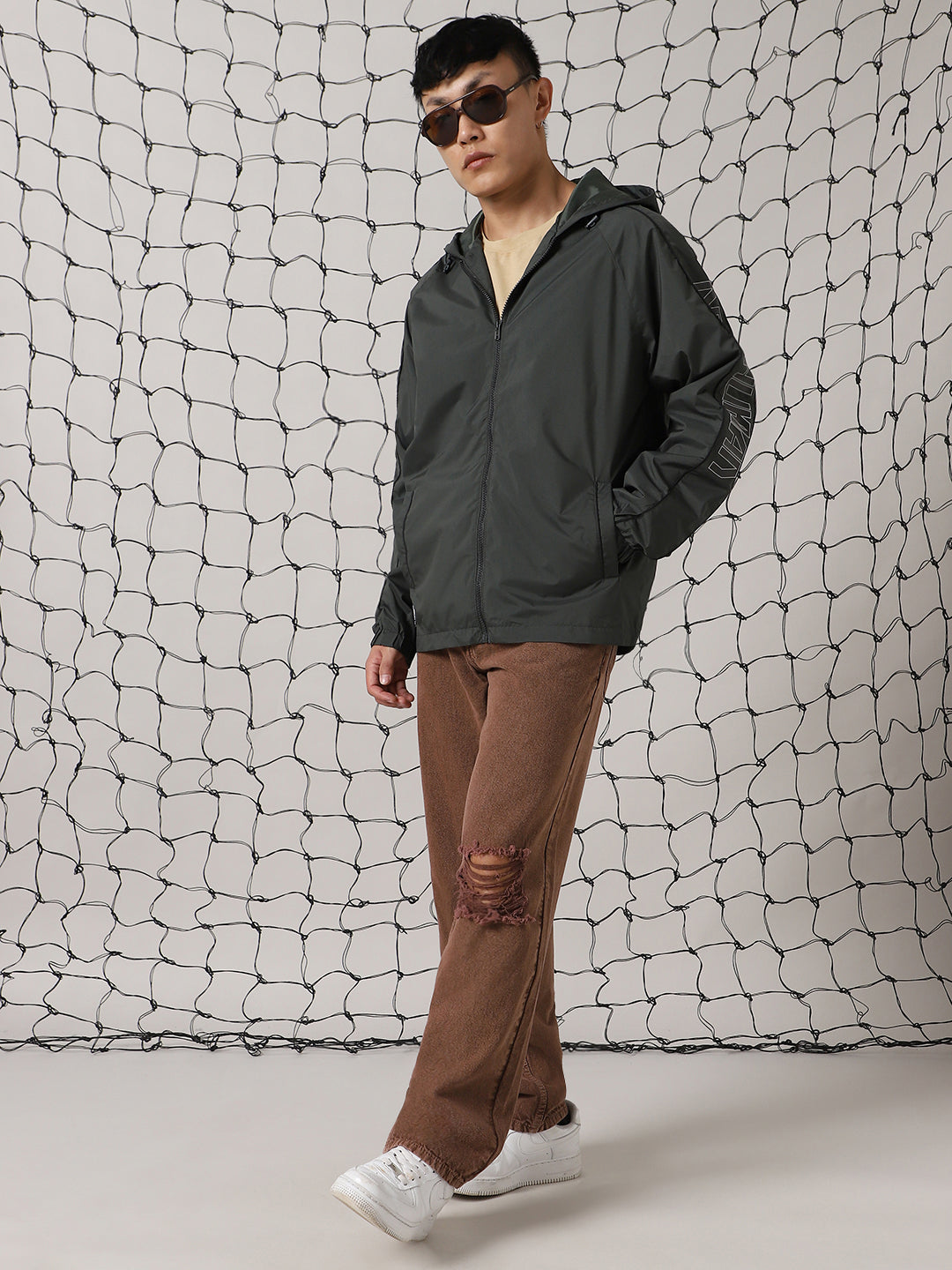 Men's Hooded Typography Printed Relaxed Fit Windcheater Jacket - Hubberholme x Dennis Lingo