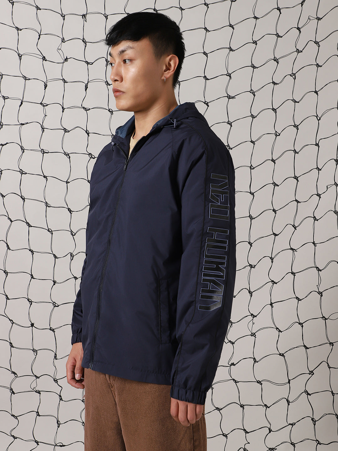 Men's Hooded Typography Printed Relaxed Fit Windcheater Jacket - Hubberholme x Dennis Lingo