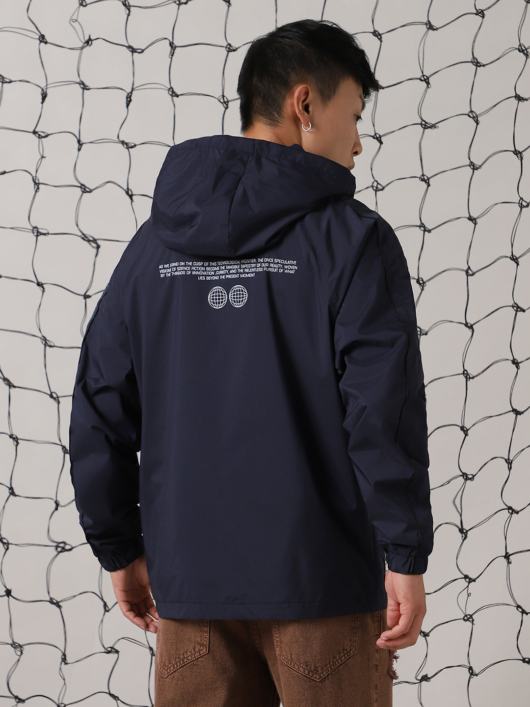 Men's Hooded Typography Printed Relaxed Fit Windcheater Jacket - Hubberholme x Dennis Lingo