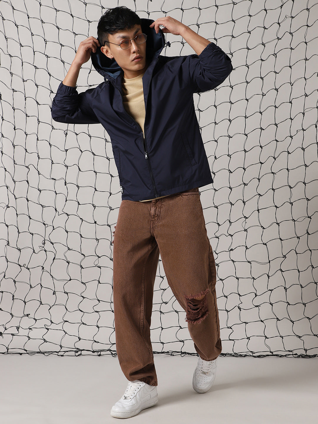 Men's Hooded Typography Printed Relaxed Fit Windcheater Jacket - Hubberholme x Dennis Lingo