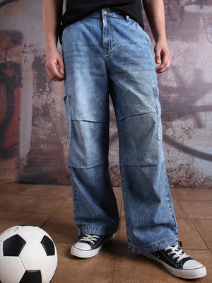 Men Pure Cotton Cargo Denim Light Fade Loose Fit Baggy Fit Jeans - Hubberholme x Dennis Lingo