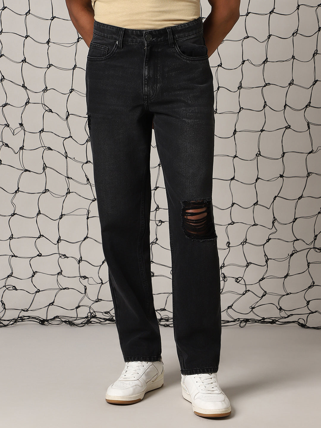 Men Pure Cotton Highly Distressed Relaxed Fit Light Fade Jeans - Hubberholme x Dennis Lingo