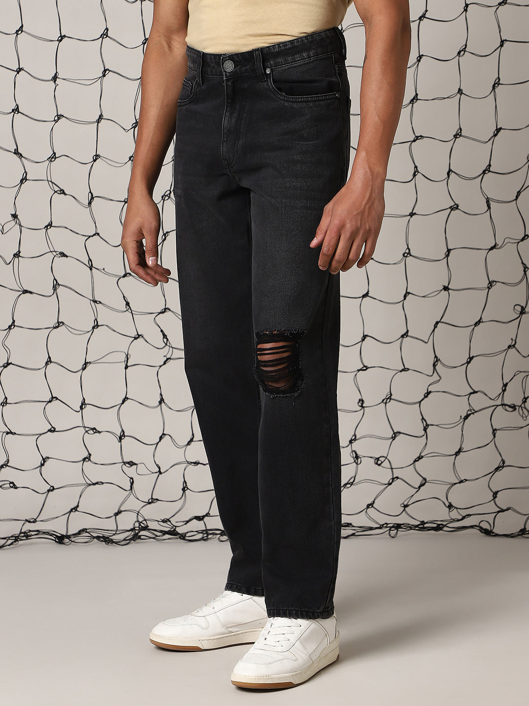 Men Pure Cotton Highly Distressed Relaxed Fit Light Fade Jeans - Hubberholme x Dennis Lingo