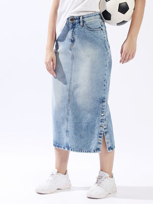 Straight Midi Denim Side Slit Skirts - Hubberholme x Dennis Lingo