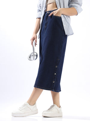 Straight Midi Denim Side Slit Skirts - Hubberholme x Dennis Lingo