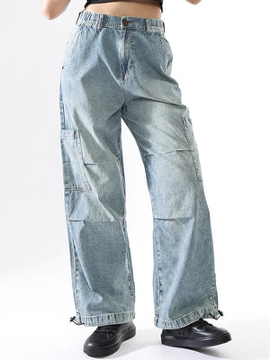 Women Baggy Fit Parachute Cargo High-Rise Light Fade Jeans - Hubberholme x Dennis Lingo