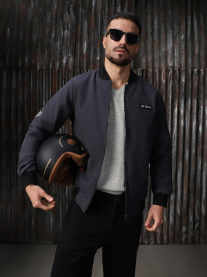 Men's Stand Collar Typography Printed Casual Bomber Jacket