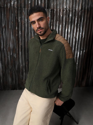 Men's Sherpa Relaxed Fit Front Open with shoulder Padding Sweatshirt - High Star x Dennis Lingo