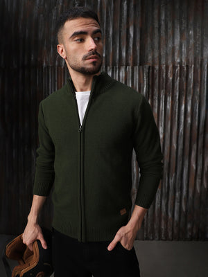 Men's Solid Mock Collar Cardigan