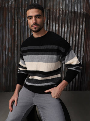 Men's Striped High neck stractured Relaxed fit Pullover