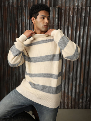 Men's Striped Turtle Neck Long Sleeves Pullover