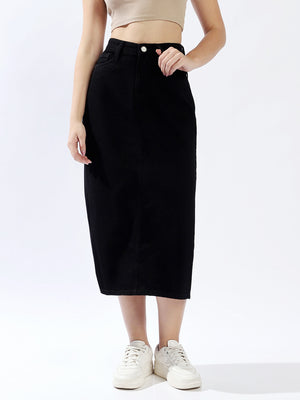 High Rise A-Line Midi Denim Side slit Cotton Skirt - High Star x Dennis Lingo