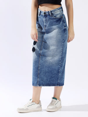 High Rise A-Line Midi Denim Side Back Slit Cotton Skirt - High Star x Dennis Lingo