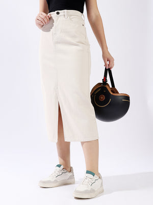 High Rise A-Line Midi Denim Side Front Slit cotton Skirt - High Star x Dennis Lingo