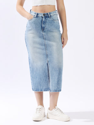 High Rise A-Line Midi Denim Side Front Slit cotton Skirt - High Star x Dennis Lingo