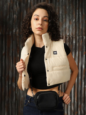 Women Mock Collar Solid Casual Padded Jacket