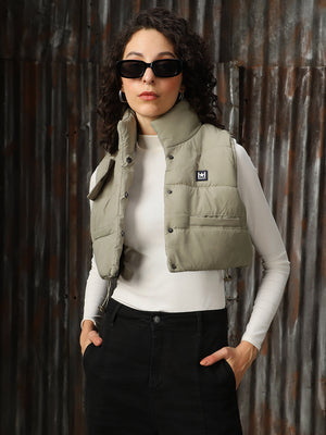 Women Mock Collar Solid Casual Padded Jacket